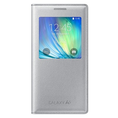 Samsung Galaxy A5 S View Cover atverčiamas sidabrinis odinis dėklas / Priedai.lt