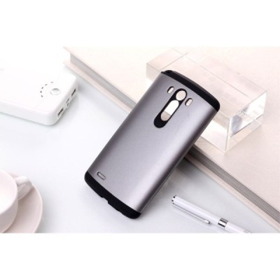 Sustiprintos apsaugos LG G3 D855 (D850, D851) sidabrinis kieto silikono (TPU) ir plastiko dėklas / Priedai.lt