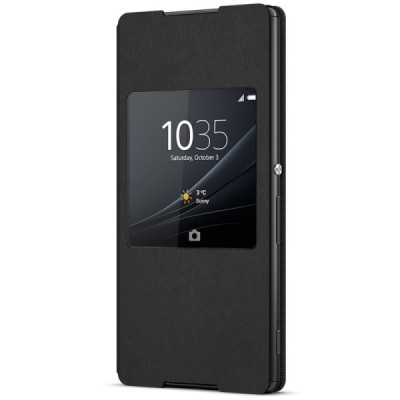 Oficialius Sony Xperia Z3+ Plus Style Cover Window juodas atverčiamas dėklas SCR30 / Priedai.lt