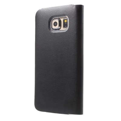 Samsung Galaxy S6 Edge juodas odinis atverčiamas Smart Wallet dėklas - piniginė / Priedai.lt