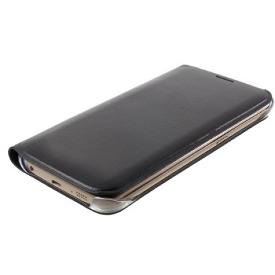 Samsung Galaxy S6 Edge juodas odinis atverčiamas Smart Wallet dėklas - piniginė / Priedai.lt