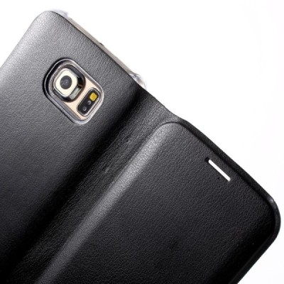 Samsung Galaxy S6 Edge juodas odinis atverčiamas Smart Wallet dėklas - piniginė / Priedai.lt