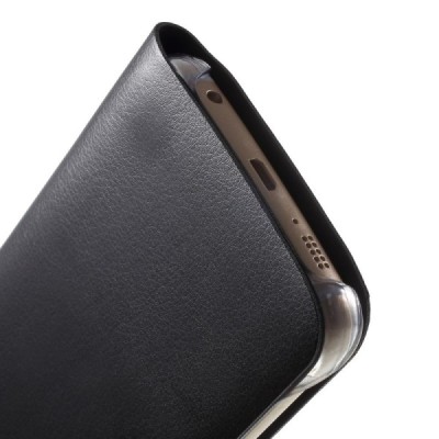 Samsung Galaxy S6 Edge juodas odinis atverčiamas Smart Wallet dėklas - piniginė / Priedai.lt