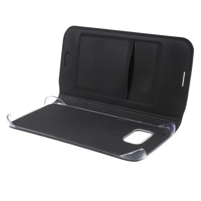 Samsung Galaxy S6 Edge juodas odinis atverčiamas Smart Wallet dėklas - piniginė / Priedai.lt