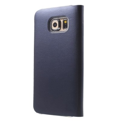 Samsung Galaxy S6 Edge mėlynas odinis atverčiamas Smart Wallet dėklas - piniginė / Priedai.lt