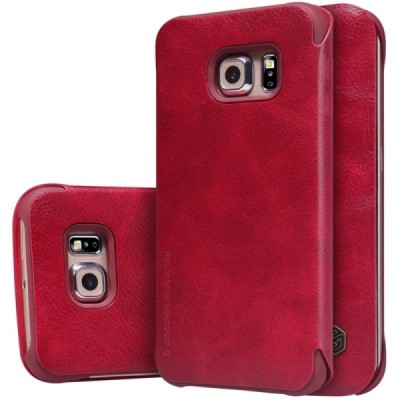 Prabangus „Nillkin“ Qin serijos raudonas odinis atverčiamas Samsung Galaxy S6 Edge (G925) dėklas / Priedai.lt