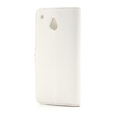 HTC One mini M4 atverčiamas baltas odinis Litchi dėklas - piniginė / Priedai.lt