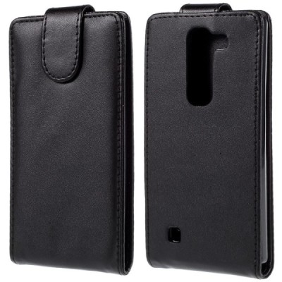 LG G4c (H525) klasikinis vertikaliai atverčiamas juodas odinis dėklas / Priedai.lt