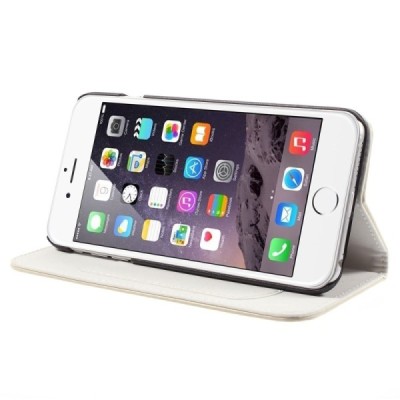 Apple iPhone 6 Plus solidus atverčiamas smėlio (dramblio kaulo) spalvos odinis dėklas - knygutė / Priedai.lt