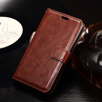 Sony Xperia E4g atverčiamas rudas odinis dėklas - piniginė / Priedai.lt