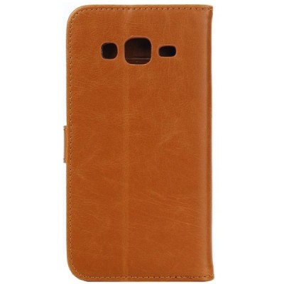 Samsung Galaxy J5 atverčiamas šviesiai rudas odinis retro dėklas - piniginė / Priedai.lt