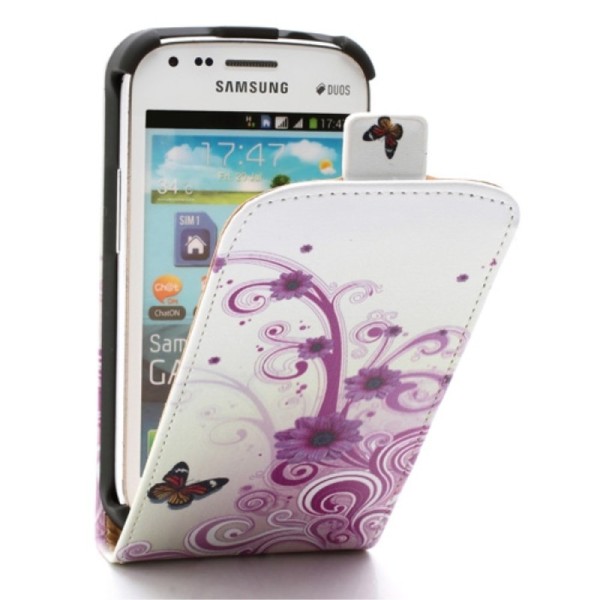 Vertikaalselt Pööratav gėlėtas kaaned - valge (Galaxy S Duos / S Duos 2 / Trend / Trend Plus)
