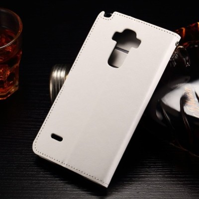 LG G4 Stylus (H635) atverčiamas baltas odinis dėklas - piniginė / Priedai.lt