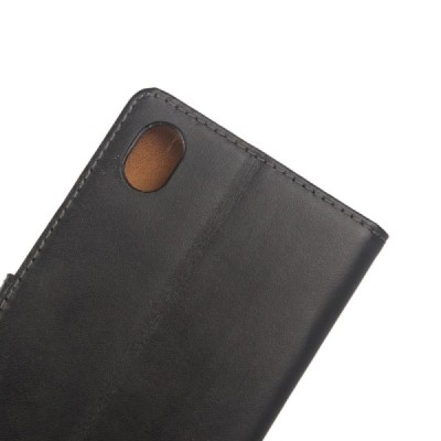 Sony Xperia M4 Aqua atverčiamas juodas odinis dėklas - piniginė / Priedai.lt