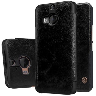 Prabangus „Nillkin“ Qin serijos juodas odinis atverčiamas HTC One M9+ Plus dėklas / Priedai.lt