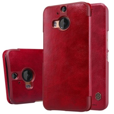 Prabangus „Nillkin“ Qin serijos raudonas odinis atverčiamas HTC One M9+ Plus dėklas / Priedai.lt