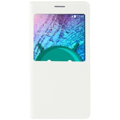 Samsung Galaxy J5 baltas odinis atverčiamas dėklas su langeliu / Priedai.lt