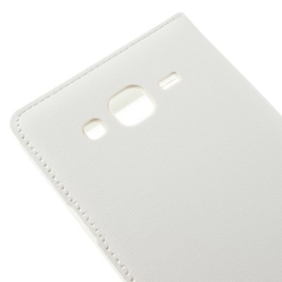 Samsung Galaxy J5 baltas odinis atverčiamas dėklas su langeliu / Priedai.lt