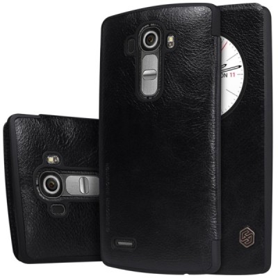 Prabangus „Nillkin“ Qin serijos juodas odinis atverčiamas LG G4 (H815) dėklas / Priedai.lt