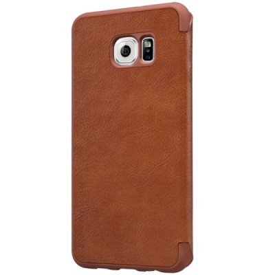 Prabangus „Nillkin“ Qin serijos rudas odinis atverčiamas Samsung Galaxy S6 Edge+ Plus (G928) dėklas / Priedai.lt