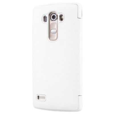 Prabangus „Nillkin“ Qin serijos baltas odinis atverčiamas LG G4s Beat (H735) dėklas / Priedai.lt