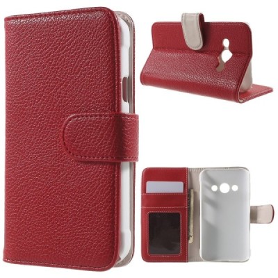 Samsung Galaxy Xcover 3 (G388) atverčiamas raudonas odinis Litchi dėklas - piniginė / Priedai.lt