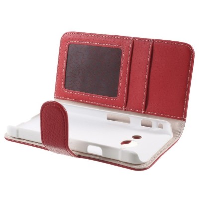 Samsung Galaxy Xcover 3 (G388) atverčiamas raudonas odinis Litchi dėklas - piniginė / Priedai.lt