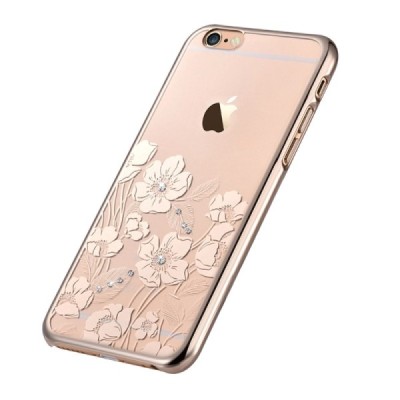 Apple iPhone 6s Plus Devia Crystal Rococo Swarovski plastikinis skaidrus permatomas auksinis dėklas su kristalais / Priedai.lt
