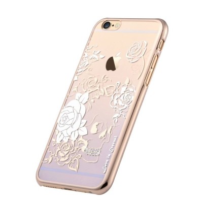Apple iPhone 6 (6s) Devia Crystal Charm Swarovski plastikinis skaidrus permatomas auksinis (violetinis) dėklas su kristalais / P