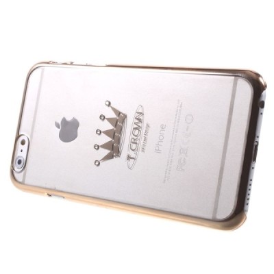 Apple iPhone 6 (6s) X-Fitted Crystal Icon Pro Crown Swarovski plastikinis skaidrus permatomas auksinis dėklas su kristalais / Pr