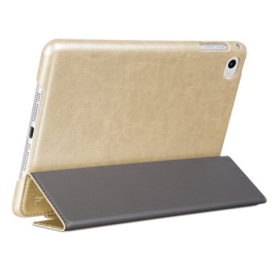Prabangus „HOCO“ Retro Crystal serijos odinis atverčiamas auksinis Apple iPad mini 4 (iPad mini 2019) dėklas / Priedai.lt