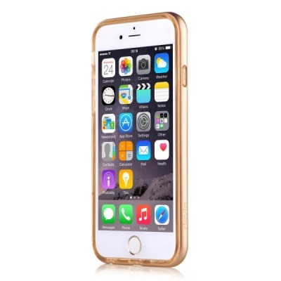 Apple iPhone 6 (6s) Devia Fresh plastikinis skaidrus permatomas dėklas su auksiniu rėmeliu / Priedai.lt