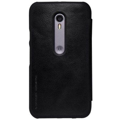 Prabangus „Nillkin“ Qin serijos juodas odinis atverčiamas Motorola Moto G 3 kartos (Gen 3) dėklas / Priedai.lt