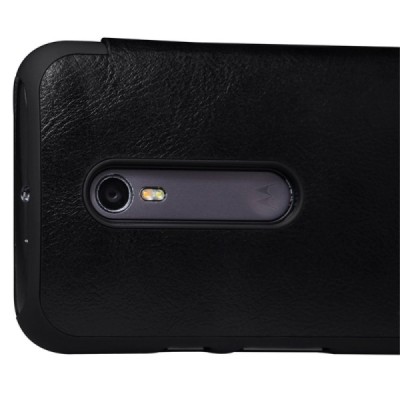 Prabangus „Nillkin“ Qin serijos juodas odinis atverčiamas Motorola Moto G 3 kartos (Gen 3) dėklas / Priedai.lt