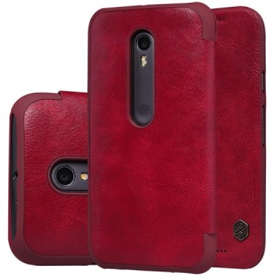 Prabangus „Nillkin“ Qin serijos raudonas odinis atverčiamas Motorola Moto G 3 kartos (Gen 3) dėklas / Priedai.lt