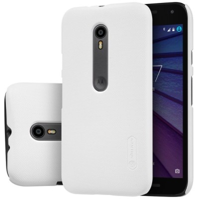Motorola Moto G 3 kartos (Gen 3) Nillkin Frosted Shield baltas plastikinis dėklas + apsauginė ekrano plėvelė / Priedai.lt