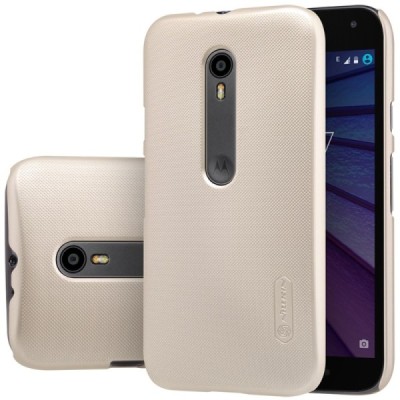 Motorola Moto G 3 kartos (Gen 3) Nillkin Frosted Shield auksinis plastikinis dėklas + apsauginė ekrano plėvelė / Priedai.lt