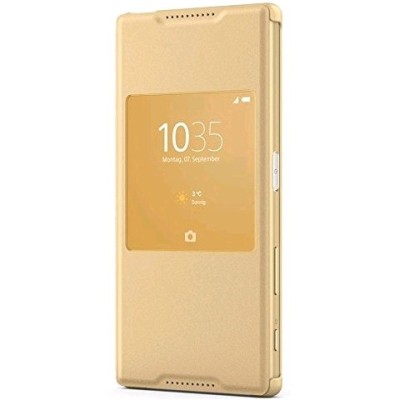 Oficialius Sony Xperia Z5 Style Cover Window auksinis atverčiamas dėklas SCR42 / Priedai.lt