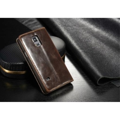 Samsung Galaxy S5 mini (G800) „CaseMe“ solidus atverčiamas rudas odinis dėklas - knygutė / Priedai.lt