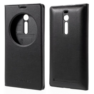 Asus Zenfone 2 5.5 (ZE550ML, ZE551ML) juodas odinis atverčiamas „Smart Window“ dėklas su langeliu / Priedai.lt