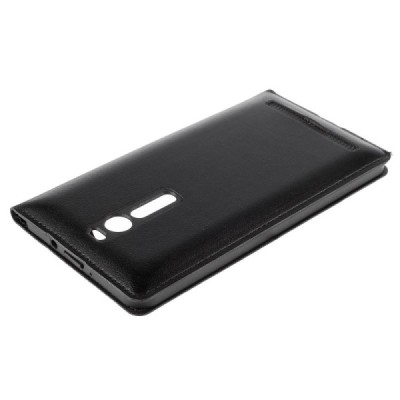 Asus Zenfone 2 5.5 (ZE550ML, ZE551ML) juodas odinis atverčiamas „Smart Window“ dėklas su langeliu / Priedai.lt