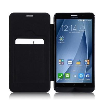 Asus Zenfone 2 5.5 (ZE550ML, ZE551ML) solidus atverčiamas juodas odinis dėklas - knygutė / Priedai.lt