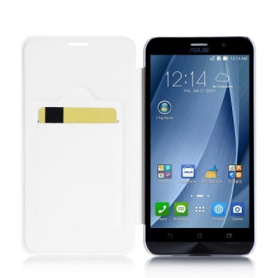 Asus Zenfone 2 5.5 (ZE550ML, ZE551ML) solidus atverčiamas baltas odinis dėklas - knygutė / Priedai.lt