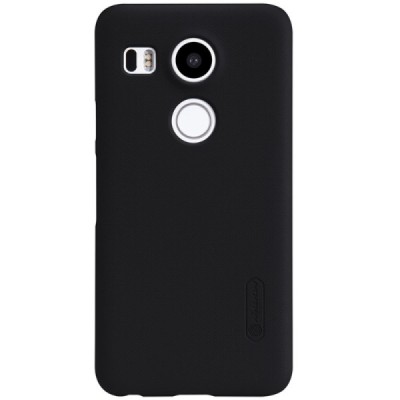 LG Nexus 5X Nillkin Frosted Shield juodas plastikinis dėklas + apsauginė ekrano plėvelė / Priedai.lt