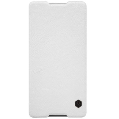 Prabangus „Nillkin“ Qin serijos baltas odinis atverčiamas Sony Xperia C5 Ultra dėklas / Priedai.lt