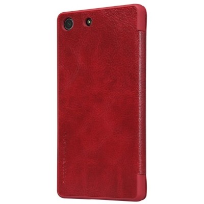 Prabangus „Nillkin“ Qin serijos raudonas odinis atverčiamas Sony Xperia M5 dėklas / Priedai.lt
