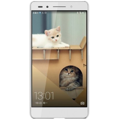Huawei Honor 7 Nillkin Frosted Shield baltas plastikinis dėklas + apsauginė ekrano plėvelė / Priedai.lt