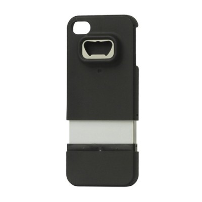 Juodos spalvos su metaline dalimi Apple iPhone 4, 4S dėklas - atidarytuvas (dėkliukas) / Priedai.lt