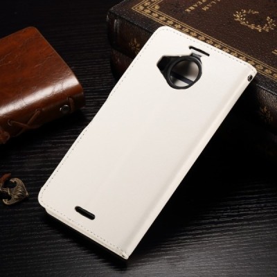 Microsoft Lumia 950 XL atverčiamas baltas odinis dėklas - piniginė / Priedai.lt