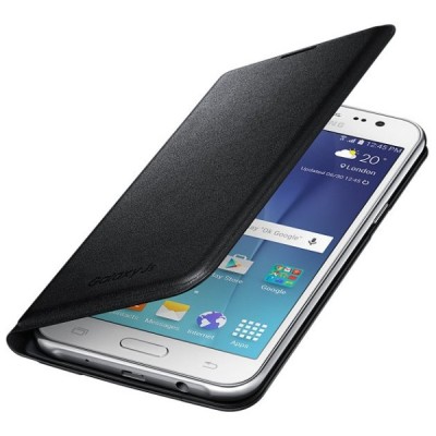 Samsung Galaxy J5 originalus Flip Wallet Cover atverčiamas juodas odinis dėklas - piniginė / Priedai.lt